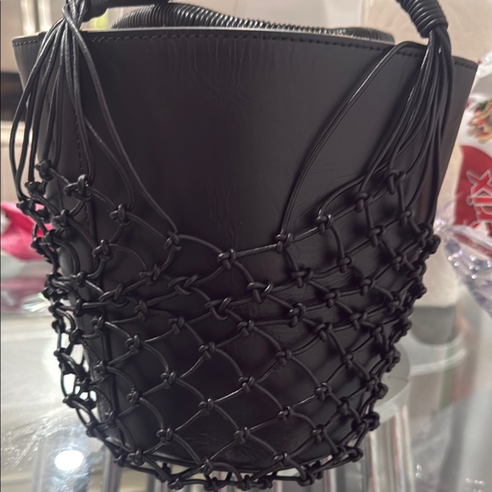 J. Crew Black Mini Bag with Mesh Overlay and Bucket Shape